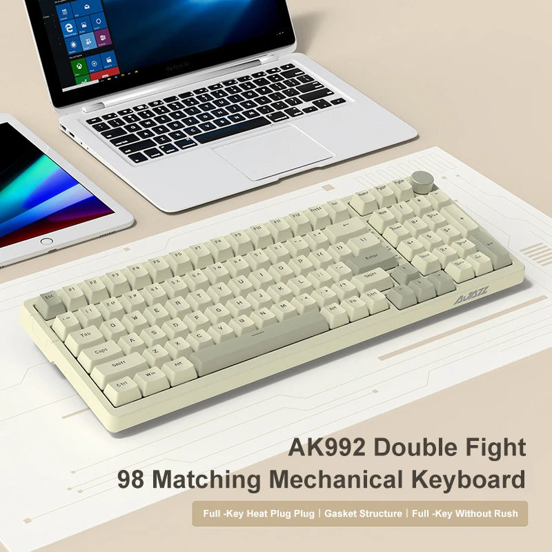 AK992 Wired Mechanical Keyboard 98-Key Full Layout Hot-Swap USB Gaming Keyboard Multimedia Key Knob for Desktop PC Laptop