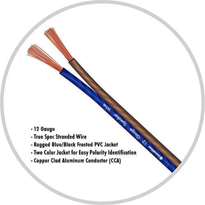 12 Gauge AWG 100Ft Speaker Wire True Spec and Soft Touch Cable - Blue/Black
