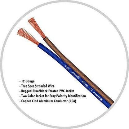 12 Gauge AWG 100Ft Speaker Wire True Spec and Soft Touch Cable - Blue/Black