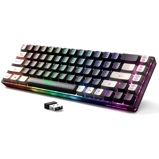Wireless Gaming Keyboard Rechargeable Backlit Gaming Keyboard 68 Keys English/Spanish Layout 2.4G Keyboard for PC