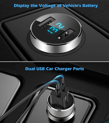 Dual USB Car Charger,4.8A Output,Cigarette Lighter Voltage Meter Compatible with Apple Iphone,Ipad,Samsung Galaxy,Lg,Google Nexus,Usb Charging Devices,Silver
